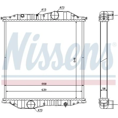 Billede af NISSENS 625502 Radiator Aluminium 648 639 58 uden ramme Loddet køleripper