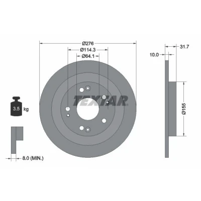 Billede af TEXTAR PRO 92252603 Bremseskiver 276 10 05/09 114,3 fuldstændigt coatet uden hjulbolte, hjulnav HONDA: CIVIC 9, 9 Tourer