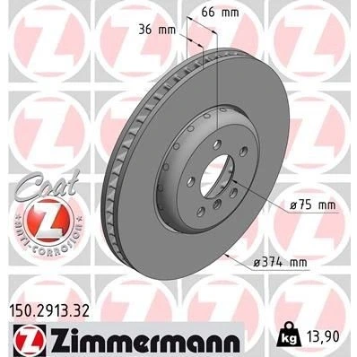 Billede af ZIMMERMANN FORMULA F COAT Z 150.2913.32 Bremseskiver 374 36 6/5 5 120 indvendigt ventileret, todelt bremseskive coatet højkarboniseret BMW: Touring