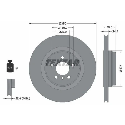 Billede af TEXTAR PRO 92270003 Bremseskiver 370 24 05/06 120 indvendigt ventileret coatet uden hjulbolte, hjulnav BMW: 7, 5 GT