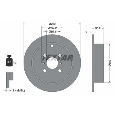 Billede af TEXTAR PRO 92126203 Bremseskiver 269 9,3 04/07 100 fuldstændigt coatet uden hjulbolte, hjulnav TOYOTA: Corolla IX Hatchback, Yaris I Hatchback