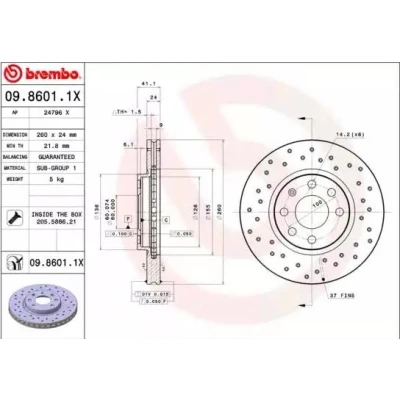 Billede af BREMBO XTRA LINE 09.8601.1X Bremseskiver 260 24 4 perforeret/indv. ventileret coatet med skruer OPEL: Meriva A, Corsa C Hatchback, Tigra Twintop
