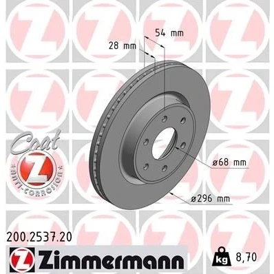Billede af ZIMMERMANN 200.2537.20 Bremseskiver 296 28 6/6 6 114 indvendigt ventileret coatet NISSAN: NP300 Navara Pick up