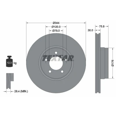 Billede af TEXTAR 92134400 Bremseskiver 344 30 05/06 120 indvendigt ventileret uden hjulbolte, hjulnav LAND ROVER: Range Rover 3