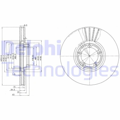 Billede af DELPHI BG3365 Bremseskiver 254 24 5 ventileret olieret ubehandlet uden hjullejer, ABS sensorring