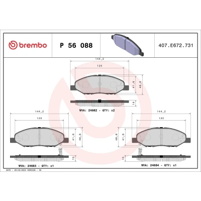 Billede af BREMBO P 56 088 Bremseklodser med akustisk advarsel for slid uden tilbehør NISSAN: Note I, MICRA 3