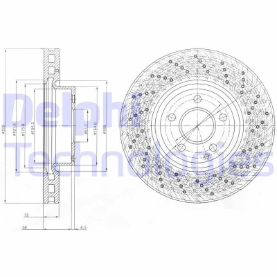 Billede af DELPHI BG9076C Bremseskiver 322 32 5 ventileret coatet højkarboniseret uden hjullejer, ABS sensorring MERCEDES BENZ: C klasse T modell