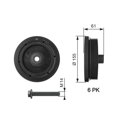 Billede af GATES TVD1021A Remskive Krumtapaksel 155 med tilbehør FleetRunner Micro V Stretch Fit FORD: MONDEO 4 Turnier, S Max Mk1, Galaxy Mk2 MPV