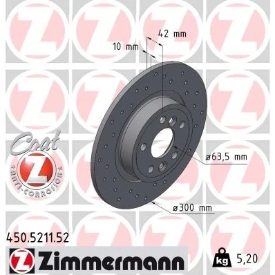 Billede af ZIMMERMANN 450.5211.52 Bremseskiver 300 10 6/5 5 108 fuldstændigt, hullet coatet LAND ROVER: Discovery Sport, JAGUAR: E Pace