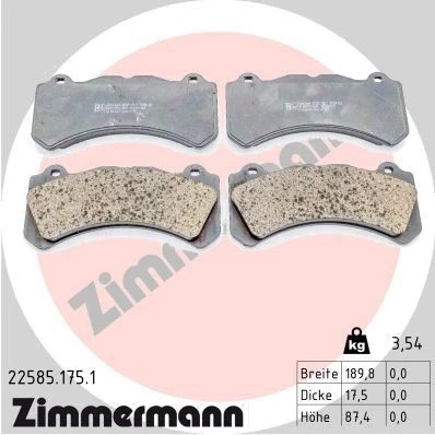 Billede af ZIMMERMANN 22585.175.1 Bremseklodser Ikke forberedt til slidindikator Billede svarer leveringsomfang VOLVO: V60 I, S60 II