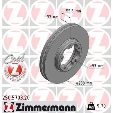 Billede af ZIMMERMANN 250.5703.20 Bremseskiver 288 33 5/5 5 116 indvendigt ventileret coatet FORD: Transit V363 Ladvogn / Chassis