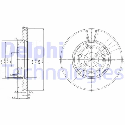 Billede af DELPHI BG3240C Bremseskiver 288 25 5 ventileret coatet ubehandlet uden hjullejer, ABS sensorring MERCEDES BENZ: C klasse Sedan, T modell