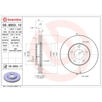 Billede af BREMBO COATED DISC LINE 09.8953.11 Bremseskiver 278 24 5 indvendigt ventileret coatet FORD: Maverick SUV
