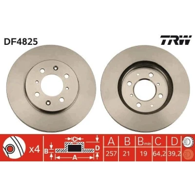 Billede af TRW DF4825 Bremseskiver 258 21 4 100 ventileret lakeret