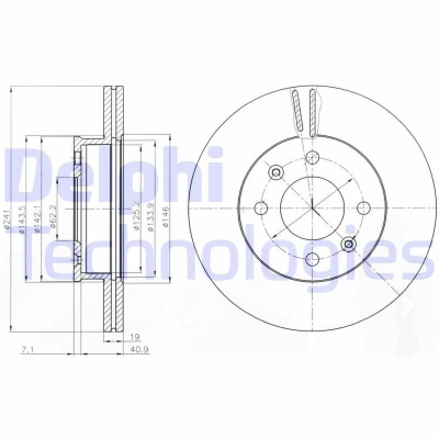 Billede af DELPHI BG4009 Bremseskiver 241 19 4 ventileret olieret ubehandlet uden hjullejer, ABS sensorring HYUNDAI: Getz