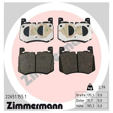 Billede af ZIMMERMANN 22651.155.1 Bremseklodser Forberedt til slidindikator Billede svarer leveringsomfang JAGUAR: F Pace, LAND ROVER: Range Rover Velar