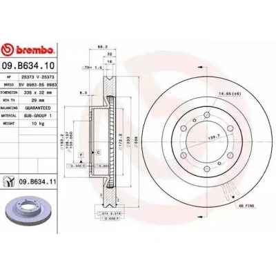 Billede af BREMBO COATED DISC LINE 09.B634.11 Bremseskiver 338 32 6 indvendigt ventileret coatet