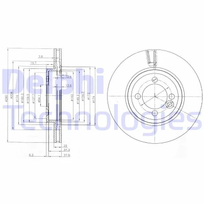 Billede af DELPHI BG4146C Bremseskiver 280 22 4 ventileret coatet ubehandlet uden hjullejer, ABS sensorring MINI: Clubman, Hatchback, Cabriolet