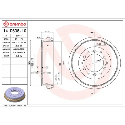 Billede af BREMBO 14.D638.10 Bremsetromler 254,1