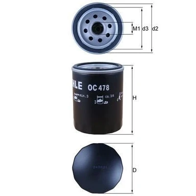Billede af MAHLE ORIGINAL OC 478 Oliefilter med en returløbs stop ventil Påskruet filter TOYOTA: Land Cruiser Prado 90, 120, 100