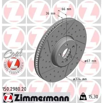 Billede af ZIMMERMANN 150.2980.20 Bremseskiver 374 36 6/5 5 112 indvendigt ventileret, Sænket, opslidset coatet højkarboniseret BMW: 3 Sedan, Touring