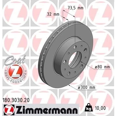 Billede af ZIMMERMANN COAT Z 180.3030.20 Bremseskiver 300 32 10/5 5 130 indvendigt ventileret coatet FIAT: Ducato III Ladvogn / Chassis, Bus