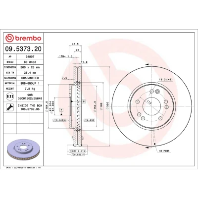 Billede af BREMBO 09.5373.20 Bremseskiver 300 28 5 indvendigt ventileret med skruer MERCEDES BENZ: W124 Sedan, SL Cabriolet, E klasse Sedan