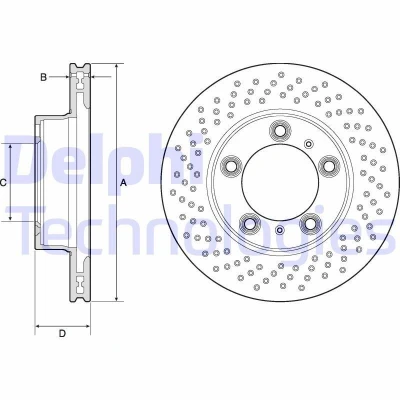 Billede af DELPHI BG4769C Bremseskiver 298 24 5 ventileret coatet højkarboniseret uden hjullejer, ABS sensorring PORSCHE: Cayman, Boxster