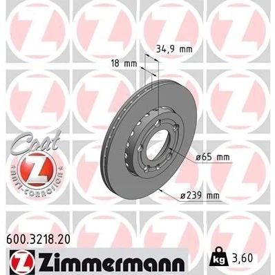 Billede af ZIMMERMANN COAT Z 600.3218.20 Bremseskiver 239 18 6/5 5 100 udvendig ventileret coatet højkarboniseret SKODA: Fabia 1 Combi, 2
