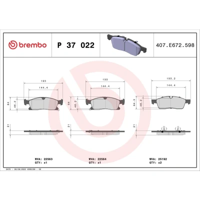 Billede af BREMBO P 37 022 Bremseklodser med akustisk advarsel for slid stempelklips uden tilbehør