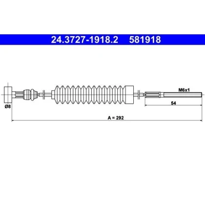 Billede af ATE 24.3727 1918.2 Håndbremsekabel 292 TOYOTA: Corolla VIII Compact, Liftback