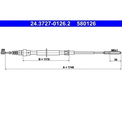 Billede af ATE 24.3727 0126.2 Håndbremsekabel 1749