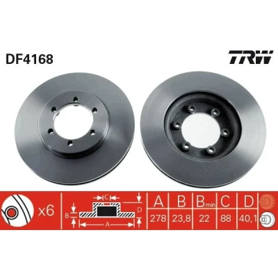 Billede af TRW DF4168 Bremseskiver 278 23,8 6 109 ventileret lakeret