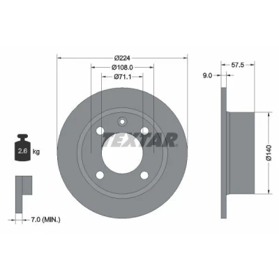 Billede af TEXTAR 92059700 Bremseskiver 224 9 04/05 108 fuldstændigt uden hjulbolte, hjulnav CITROËN: Xantia Hatchback