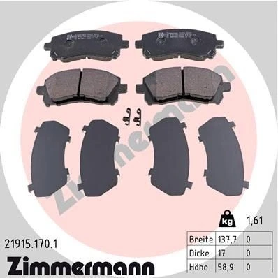 Billede af ZIMMERMANN 21915.170.1 Bremseklodser med akustisk advarsel for slid Billede svarer til leveringsomfang SUBARU: Legacy 5, Impreza I Sedan, Forester