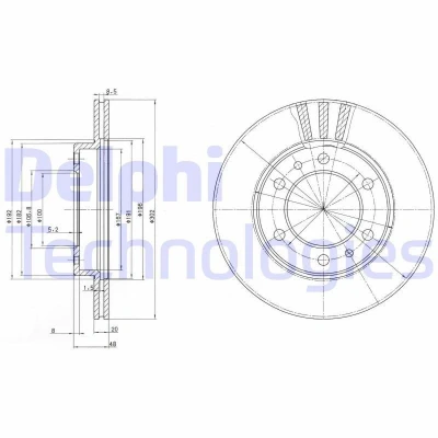 Billede af DELPHI BG2591 Bremseskiver 302 20 6 ventileret olieret ubehandlet uden hjullejer, ABS sensorring TOYOTA: Land Cruiser 60, 80