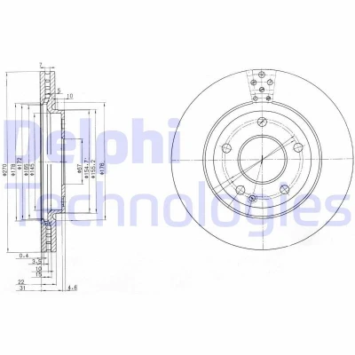 Billede af DELPHI BG3709 Bremseskiver 270 22 5 ventileret olieret ubehandlet uden hjullejer, ABS sensorring MERCEDES BENZ: Vaneo