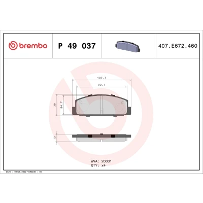 Billede af BREMBO P 49 037 Bremseklodser Ekskl. slidadvarselskontakt uden tilbehør MAZDA: 323 F 6, 626 V Sedan, Hatchback