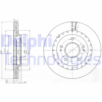 Billede af DELPHI BG3814 Bremseskiver 286 22 5 ventileret olieret ubehandlet uden hjullejer, ABS sensorring MITSUBISHI: Pajero Pinin