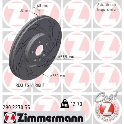 Billede af ZIMMERMANN 290.2270.55 Bremseskiver 350 32 6/5 5 108 indvendigt ventileret, opslidset coatet højkarboniseret JAGUAR: XF Sedan, I Pace, F Pace