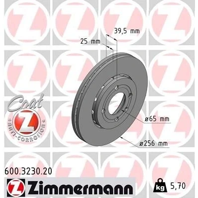 Billede af ZIMMERMANN COAT Z 600.3230.20 Bremseskiver 256 25 5/4 4 100 udvendig ventileret coatet højkarboniseret VOLKSWAGEN: Lupo / 3L, Polo III Hatchback