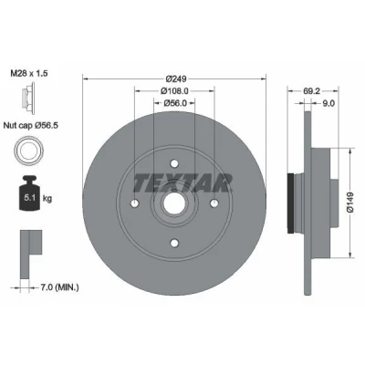 Billede af TEXTAR PRO 92202103 Bremseskiver 249 9 04/04 108 fuldstændigt coatet med integreret magnetisk sensorring, hjulleje PEUGEOT: 208 I Hatchback
