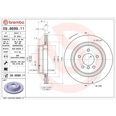 Billede af BREMBO COATED DISC LINE 09.8699.11 Bremseskiver 312 20 5 indvendigt ventileret coatet højkarboniseret med skruer BMW: 3 Sedan, Coupe, Cabriolet