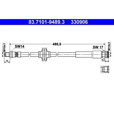 Billede af ATE 83.7101 9489.3 Bremseslange 488,5 M10x1 FIAT: Ducato III Ladvogn / Chassis