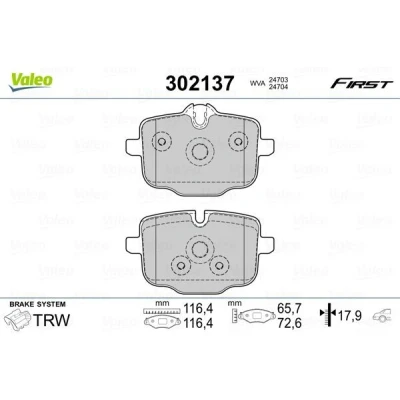 Billede af VALEO 302137 Bremseklodser bagaksel Ekskl. slidadvarselskontakt med anti knirke plade BMW: 5 Touring, Sedan, 6 Cabriolet