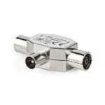 Billede af Satellit &amp; Antenne adapter Coax Han 2x Hun Nikkelplateret 75 Ohm T Splitter Metal Sølv 1 stk. Plastikpose