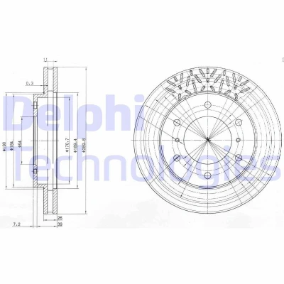 Billede af DELPHI BG3812 Bremseskiver 290 26 6 ventileret olieret ubehandlet uden hjullejer, ABS sensorring MITSUBISHI: PAJERO 4