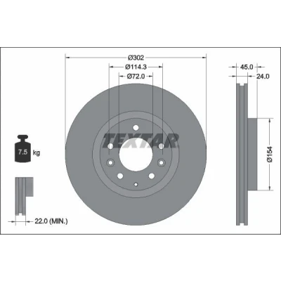 Billede af TEXTAR PRO 92261503 Bremseskiver 302 24 05/08 114,3 indvendigt ventileret coatet uden hjulbolte, hjulnav MAZDA: RX 8