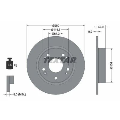 Billede af TEXTAR PRO 92164303 Bremseskiver 260 9 05/09 114,3 fuldstændigt coatet uden hjulbolte, hjulnav HONDA: Civic 8 Hatchback, 7 Limousine