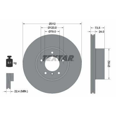 Billede af TEXTAR PRO 92176103 Bremseskiver 312 24 05/06 120 indvendigt ventileret coatet uden hjulbolte, hjulnav BMW: 3 Touring, Sedan, X1
